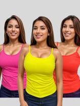 Kit 3 Regatas De Alça Fina Canelada Com bojo blusinha feminina