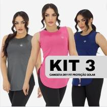 Kit 3 Regatas Dry Fit Feminina Tapa BumBum Academia Treino Fitness Blusa Furadinha Exercício Funcional Esportes Camiseta Lisa