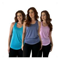 Kit 3 Regatas Esportiva Feminina Nadadora Secagem Rápida Uv