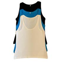 Kit 3 Regatas Feminina Decote Canoa em Viscolycra Preto Azul e Off White