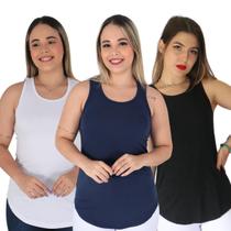 Kit 3 Regatas Feminina Decote Nadador Longline