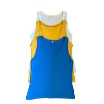 Kit 3 Regatas Femininas Decote Canoa em Viscolycra Off White Amarelo e Azul