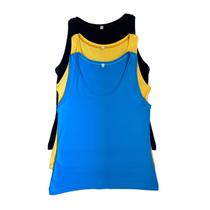 Kit 3 Regatas Femininas Decote Canoa Preto Amarelo e Azul