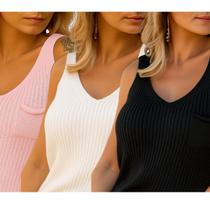 Kit 3 Regatas FMF Moda Feminina em Tricô Casual Moderno