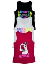 Kit 3 Regatas Longline Feminina Academia Cores e Estampas Variadas Kit 3 Regatas Longline Feminina Academia Cores e Estampas Variadas