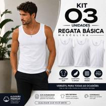 Kit 3 Regatas Masculinas Brancas Hering Slim Básica Gola Redonda Algodão Kit 3 Regatas Masculinas Brancas Hering Slim Básica Gola Redonda Algodão