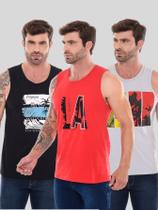 Kit 3 Regatas masculinas estampadas varias cores tendência verão 2025 Kit 3 Regatas masculinas estampadas varias cores tendência verão 2025