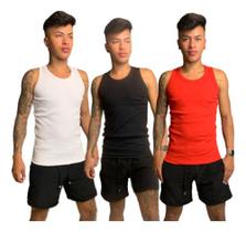 Kit 3 Regatas Modelo Americana Masculina Canelada Elastano