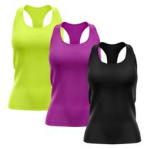 Kit 3 Regatas Nadador Feminina Good Look Dry Fit Proteção Solar UV Fitness Academia Treino Blusinha Confortável