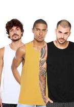 Kit 3 Regatas Parug Básicas Preta Amarela e Branco Kit 3 Regatas Parug Básicas Preta Amarela e Branco