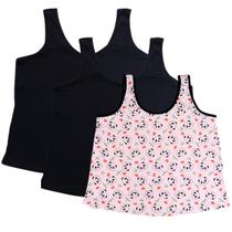 Kit 3 Regatas Pijama Mega Plus Size 2 Lisas 1 Estampada G6 ao G10 Kit 3 Regatas Pijama Mega Plus Size 2 Lisas 1 Estampada G6 ao G10