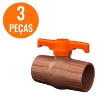 Kit 3 Registros Esfera Soldável 25mm - PVC Marrom de Alta Resistência para Obras Residenciais