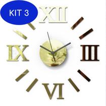 Kit 3 Relógio De Parede Romado Dourado 55Cm Monte Você Mesmo