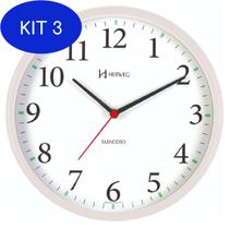 Kit 3 Relógio De Parede Silencioso Redondo Branco Herweg