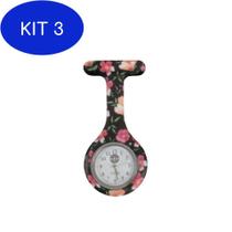 Kit 3 Relógio De Silicone Para Profissional Da Saúde Preto Floral - Ortho Pauher