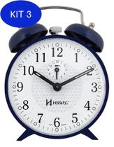 Kit 3 Relógio Despertador A Cordas Azul Campainha Forte