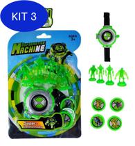 Kit 3 Relógio Lançador Luz Som Ben 10 4 Bonecos 4 Discos