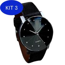 Kit 3 Relógio Masculino Prisma Quartzo Diamante Negro