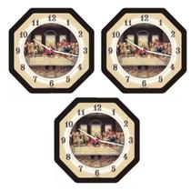 Kit 3 Relógio Parede Oitavado Santa Ceia Cozinha Sala Preto