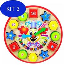 Kit 3 Relógio Pedagógico Colorido Aprendizado Infantil - Brinque E Leia