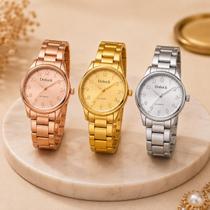 Kit 3 Relógios Quartzo À Prova D'Água - Tons Dourado, Prata e Rose Gold Kit 3 Relógios Quartzo À Prova D'Água - Tons Dourado, Prata e Rose Gold