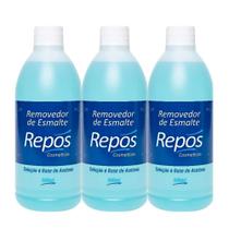 Kit 3 Removedor de Esmalte Solução à Base de Acetona 500ml Repos Cosméticos