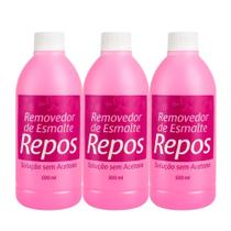 Kit 3 Removedor de Esmalte Solução Sem Acetona 500ml Repos Cosméticos