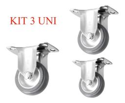 KIT 3 Rodizios Fixo 2pol. R210 Pvc Placa/chapa 30kg Por Roda