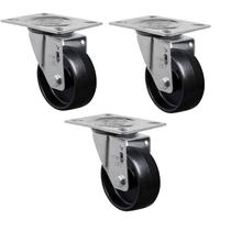 Kit 3 Rodizios Polipropileno 312 Placa Giratorio Npp Preto Schioppa