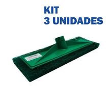 Kit 3 Rodo Limpeza Pesada Esponja Abrasiva P/ Piso Azulejo S/ Cabo
