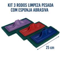 Kit 3 Rodos Esponja Abrasiva Limpeza Pesada Para Piso e Azulejo Sem Cabo Base 25cm