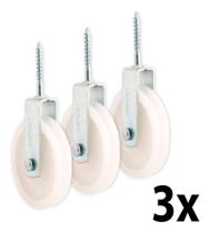 Kit 3 Roldana Branca Plástica Com Parafuso 4cm