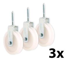 Kit 3 Roldana Branca Plástica Com Parafuso 6cm Kit 3 Roldana Branca Plástica Com Parafuso 6cm