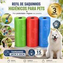 Kit 3 Rolinhos De Saquinhos Higiênicos Pet Cata Caca Coco Refil Saco Higiênico Cachorro