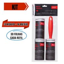 Kit 3 Rolo Rolinho Tira Pelos Roupa Sofá Adesivo 6 Refil Papa Bolinha Limpeza Roupas