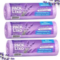 Kit 3 Rolos de Saco de Lixo Pack Lixo 34 x 38cm Pia Banheiro Lavanda 120 Unidades Total