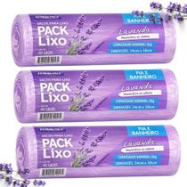Kit 3 Rolos de Saco de Lixo Pack Lixo 34 x 38cm Pia Banheiro Lavanda 120 Unidades Total