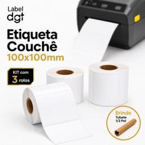 Kit 3 Rolos Etiqueta Couche 100x100mm Branca Sem Serrilha Kit 3 Rolos Etiqueta Couche 100x100mm Branca Sem Serrilha