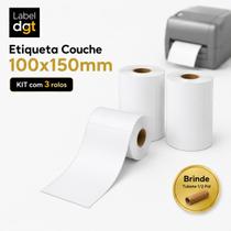 Kit 3 Rolos Etiqueta Couche 100x150mm Branca Sem Serrilha