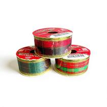 Kit 3 Rolos Fita De Natal Aramada Para Laços de Árvore 2,5m