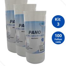 Kit 3 Rolos Pano Ultra Absorvente Multiuso 100 Folhas Cada