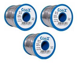 Kit 3 Rolos Solda Estanho 1,5mm 60x40 Cobix C/ Fluxo Ra 500g