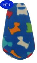 Kit 3 Roupa capa soft pra cachorro azul com cães coloridos G