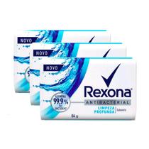 Kit 3 Sabonete em Barra Rexona Antibacterial Limpeza Profunda Elimina 99% das Bactérias 84g