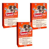 Kit 3 Sabonete em Barra Sanol Dog Neutro p Cães e Gatos 90g - Sanoldog