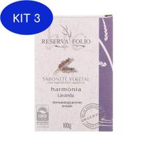 Kit 3 Sabonete Vegetal Orgânico Harmonia Lavanda 100G Reserva