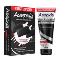 Kit 3 Sabonetes Carvao e Esfoliante Carvao 120g - Asepxia Kit 3 Sabonetes Carvao e Esfoliante Carvao 120g - Asepxia