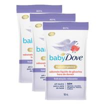 Kit 3 Sabonetes Líquido de Glicerina Baby Dove Hidratação Relaxante Hora de Dormir 180ml Refil