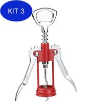 Kit 3 Saca Rolha Classic Vermelho Aço Inox 16 Cm Hauskraft