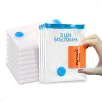 Kit 3 Sacos a Vácuo 50x70cm Organizador de Mochila Mala Mantas Travesseiro + Bomba Kit 3 Sacos a Vácuo 50x70cm Organizador de Mochila Mala Mantas Travesseiro + Bomba